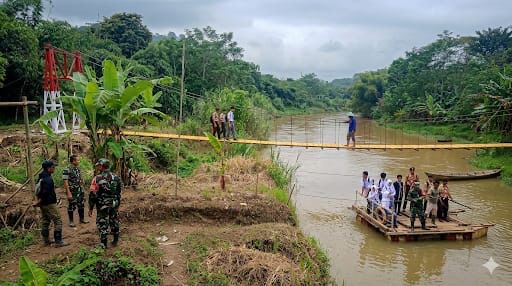JEMBATAN: Pembangunan jembatan perintis hampir selesai di Sungai Cikao, Hegaramanah,